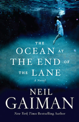 Cover of The Ocean at the End of the Lane by Neil Gaiman. A girl in deep water.